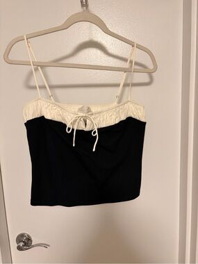 Reformation Women's Black & Cream Spaghetti Strap Crop Top